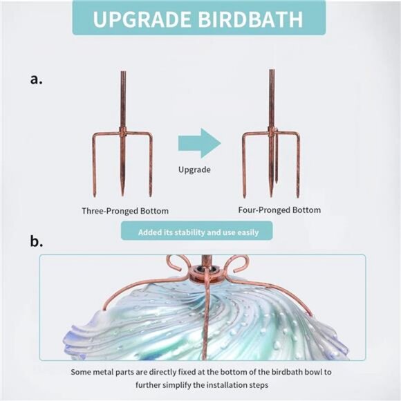 Glass Bird Baths for Outdoors, Garden Bird Bath Bowl with Metal Stake - Picture 6 of 8